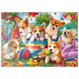 Darstellung des Puzzle Motivs Spielzeit im Grünen: Corgis und ihre fröhlichen Momente - Puzzleteile: 500