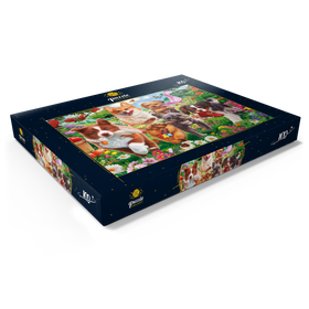 Darstellung des Puzzle Motivs Spielende Welpen im Blütenparadies - Puzzleteile: 100