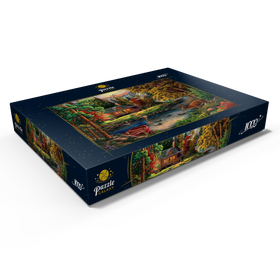 Darstellung des Puzzle Motivs Waldhütte am funkelnden Fluss - Puzzleteile: 1000