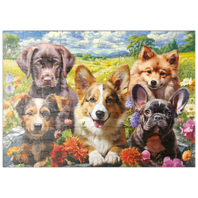 Darstellung des Puzzle Motivs Fröhliche Pfoten: Welpenzauber im Sommerglück - Puzzleteile: 100