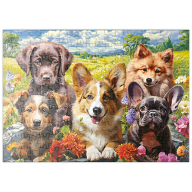 Darstellung des Puzzle Motivs Fröhliche Pfoten: Welpenzauber im Sommerglück - Puzzleteile: 200