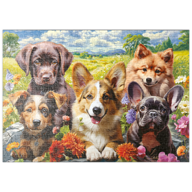 Darstellung des Puzzle Motivs Fröhliche Pfoten: Welpenzauber im Sommerglück - Puzzleteile: 500