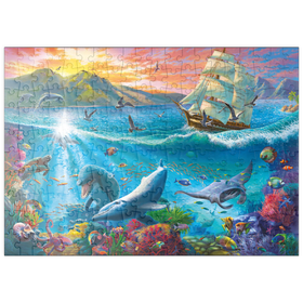 Darstellung des Puzzle-Motivs Segelboot und die Unterwasserwelt – Puzzleteile: 200