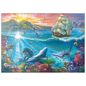 Darstellung des Puzzle Motivs Segelboot und die Unterwasserwelt - Puzzleteile: 500