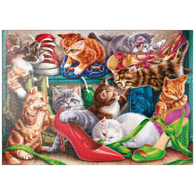 Darstellung des Puzzle Motivs Kätzchen im Schuhparadies - Puzzleteile: 1000