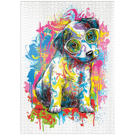 Darstellung des Puzzle-Motivs Jack Russell mit Brille – Puzzleteile: 1000