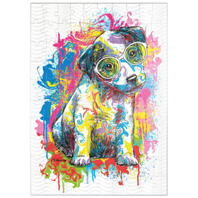 Darstellung des Puzzle Motivs Jack Russell mit Brille - Puzzleteile: 100