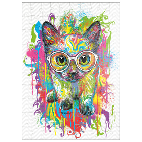 Darstellung des Puzzle Motivs Kätzchen mit Brille - Puzzleteile: 100