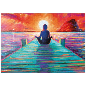 Darstellung des Puzzle Motivs Yoga auf dem Bootssteg - Puzzleteile: 1000