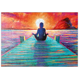 Darstellung des Puzzle Motivs Yoga auf dem Bootssteg - Puzzleteile: 200