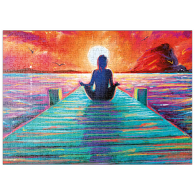 Darstellung des Puzzle-Motivs Yoga auf dem Bootssteg – Puzzleteile: 500