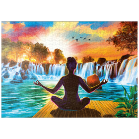 Darstellung des Puzzle-Motivs Wasserfall-Yoga – Puzzleteile: 1000