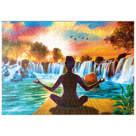 Darstellung des Puzzle-Motivs Wasserfall-Yoga – Puzzleteile: 500