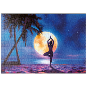 Darstellung des Puzzle-Motivs Yoga mit Palmen – Puzzleteile: 500