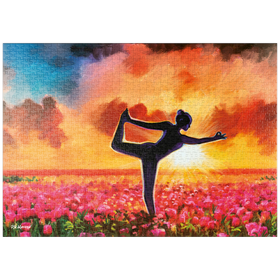 Darstellung des Puzzle-Motivs Yoga im Blumenbeet – Puzzleteile: 1000