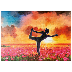 Darstellung des Puzzle Motivs Yoga im Blumenbeet - Puzzleteile: 100