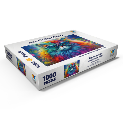 Regenbogenkatze mit stylischer Brille 1000 Puzzle Schachtel Ansicht1