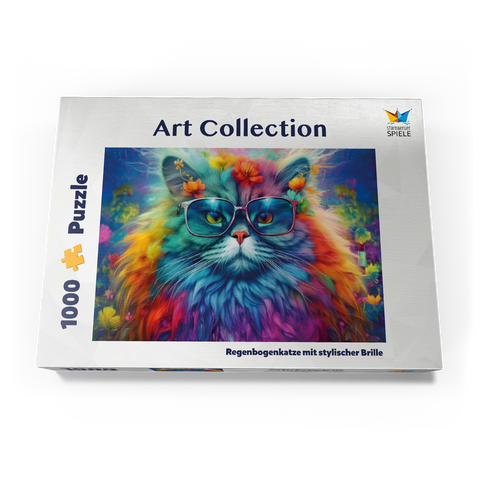 Regenbogenkatze mit stylischer Brille 1000 Puzzle Schachtel Ansicht3