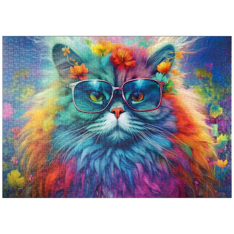 puzzleplate Regenbogenkatze mit stylischer Brille 1000 Puzzle