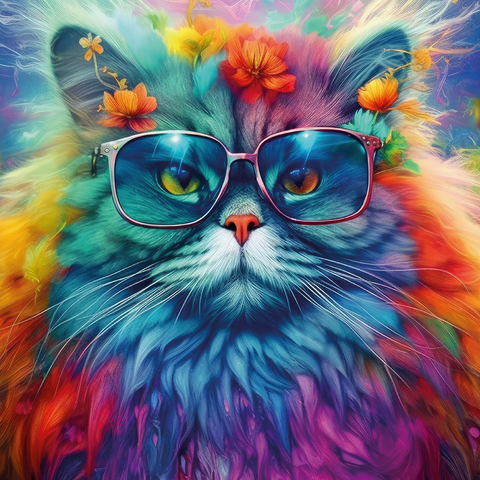 Regenbogenkatze mit stylischer Brille 1000 Puzzle 3D Modell