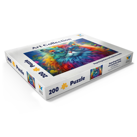 Darstellung des Puzzle Motivs Regenbogenkatze mit stylischer Brille - Puzzleteile: 200