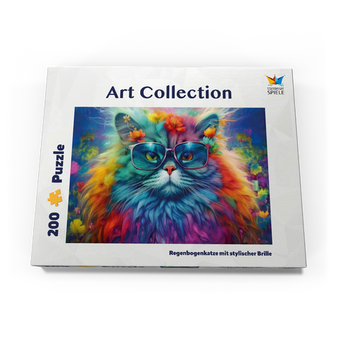 Regenbogenkatze mit stylischer Brille 200 Puzzle Schachtel Ansicht3