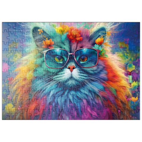 puzzleplate Regenbogenkatze mit stylischer Brille 200 Puzzle