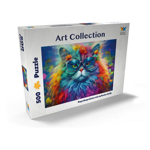 Regenbogenkatze mit stylischer Brille 500 Puzzle Schachtel Ansicht2