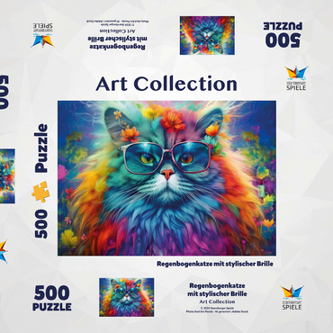 Regenbogenkatze mit stylischer Brille 500 Puzzle Schachtel 3D Modell