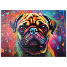 Darstellung des Puzzle-Motivs Bunter Fantasie-Mops – Puzzleteile: 1000