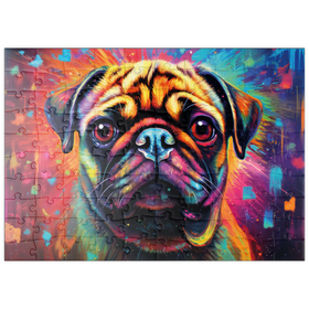 Darstellung des Puzzle Motivs Bunter Fantasie-Mops - Puzzleteile: 100