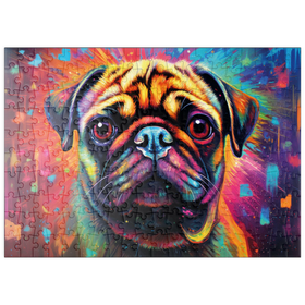 Darstellung des Puzzle-Motivs Bunter Fantasie-Mops – Puzzleteile: 200