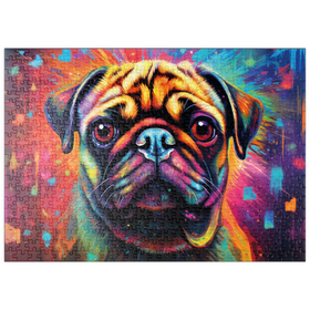 Darstellung des Puzzle-Motivs Bunter Fantasie-Mops – Puzzleteile: 500