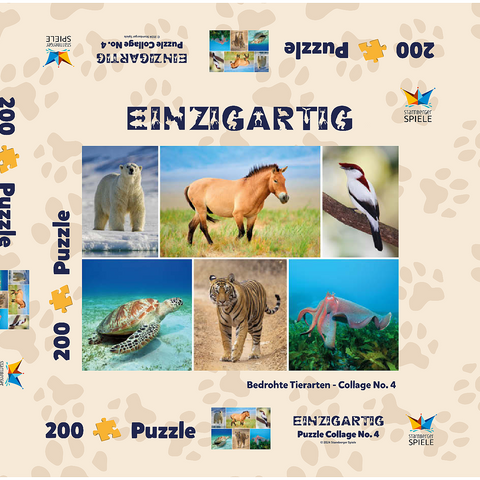 Einzigartig - Bedrohte Tierarten - Collage No. 4 200 Puzzle Schachtel 3D Modell