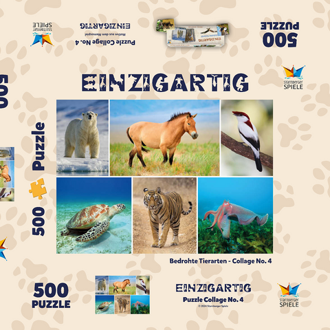 Einzigartig - Bedrohte Tierarten - Collage No. 4 500 Puzzle Schachtel 3D Modell