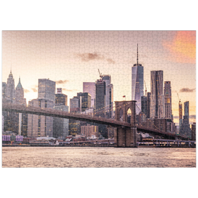 Darstellung des Puzzle Motivs Skyline von New York City im Sonnenuntergang, USA - Puzzleteile: 1000
