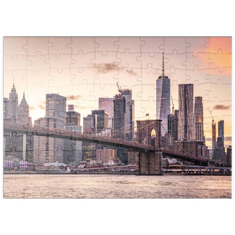 puzzleplate Skyline von New York City im Sonnenuntergang, USA 100 Puzzle