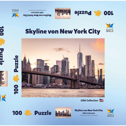 Skyline von New York City im Sonnenuntergang, USA 100 Puzzle Schachtel 3D Modell