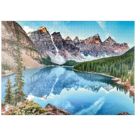 Darstellung des Puzzle Motivs Moraine Lake - Panorama im Banff National Park, Alberta, Kanada - Puzzleteile: 1000
