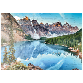 Darstellung des Puzzle Motivs Moraine Lake - Panorama im Banff National Park, Alberta, Kanada - Puzzleteile: 100