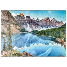 Darstellung des Puzzle Motivs Moraine Lake - Panorama im Banff National Park, Alberta, Kanada - Puzzleteile: 500