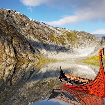 Wikinger-Boot in einem Fjord in Norwegen 1000 Puzzle 3D Modell