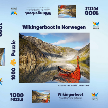 Wikinger-Boot in einem Fjord in Norwegen 1000 Puzzle Schachtel 3D Modell