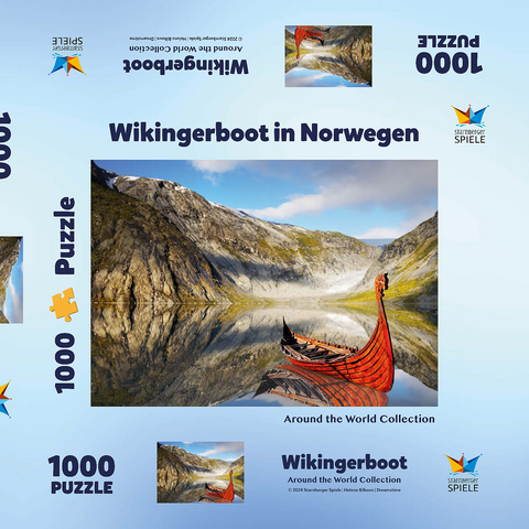 Wikinger-Boot in einem Fjord in Norwegen 1000 Puzzle Schachtel 3D Modell