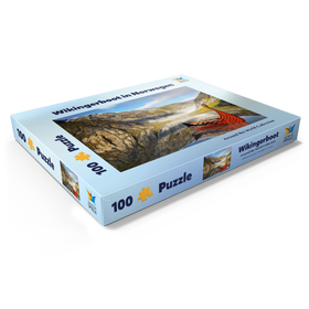 Darstellung des Puzzle Motivs Wikinger-Boot in einem Fjord in Norwegen - Puzzleteile: 100