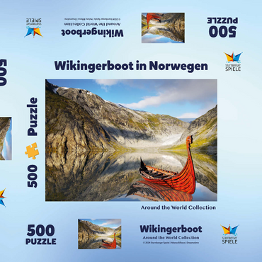 Wikinger-Boot in einem Fjord in Norwegen 500 Puzzle Schachtel 3D Modell