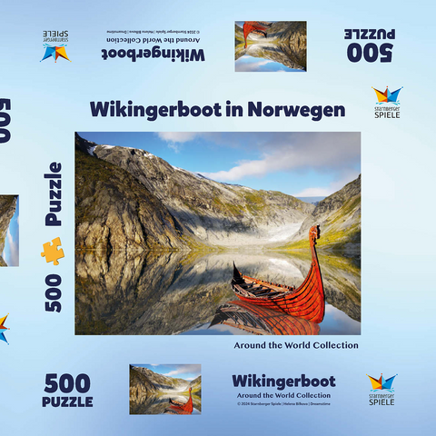 Wikinger-Boot in einem Fjord in Norwegen 500 Puzzle Schachtel 3D Modell