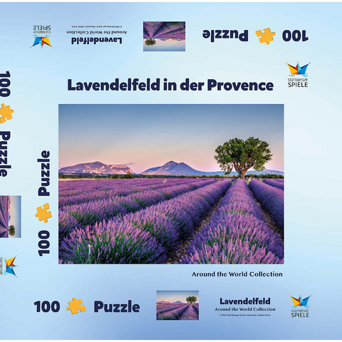 Lavendelfeld in der Provence, Frankreich 100 Puzzle Schachtel 3D Modell