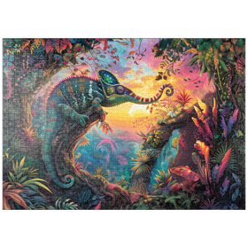 Darstellung des Puzzle Motivs Das elefantastische Chamäleon  - Fantasie-Tier im farbenprächtigen Dschungel - Puzzleteile: 1000