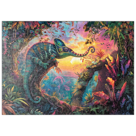 Darstellung des Puzzle-Motivs Das elefantastische Chamäleon  - Fantasie-Tier im farbenprächtigen Dschungel – Puzzleteile: 500